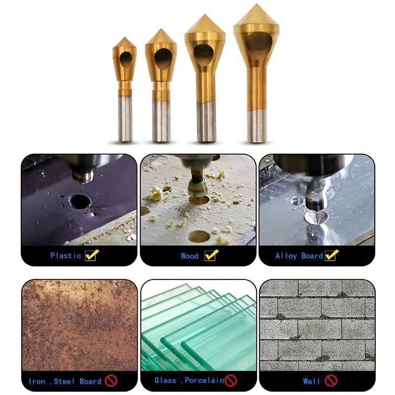 Сверло с фаской 90°, коническая фреза для снятия заусенцев, зенковка с титановым покрытием, круглый хвостовик для алюминия, дерева, мягкого металла, гладкий вырез отверстия