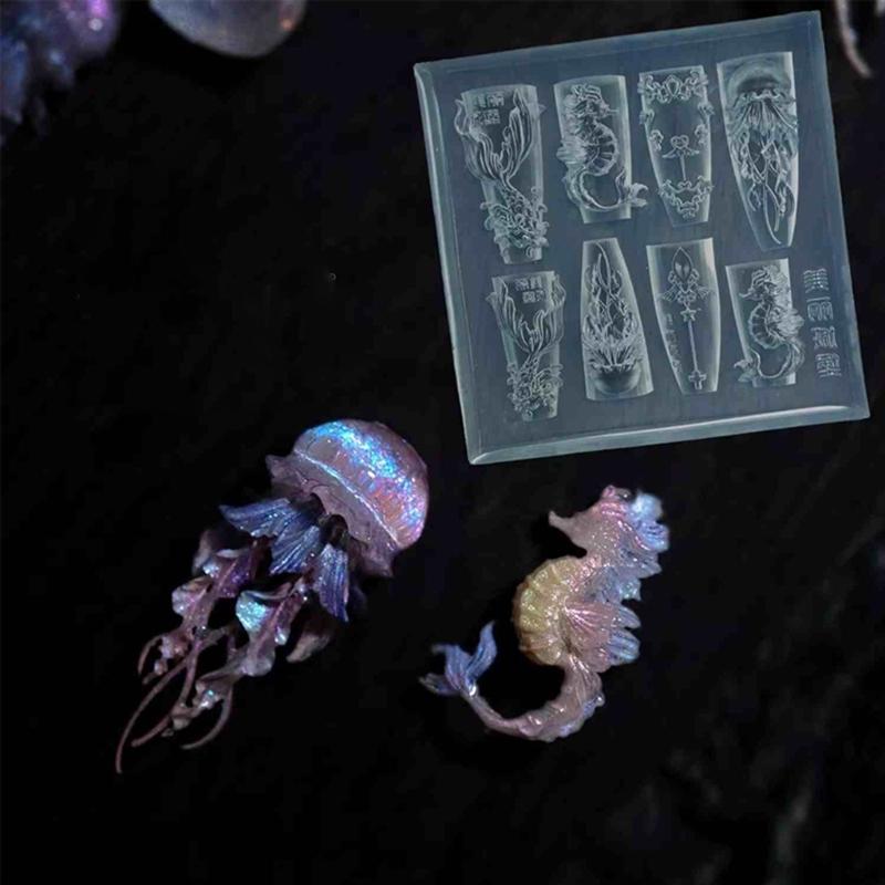 Sea Lifes Nail Stamping Set Silicone Molds Nail Art Designing Mold Suitable for Creative Manicure with Whales and Shells