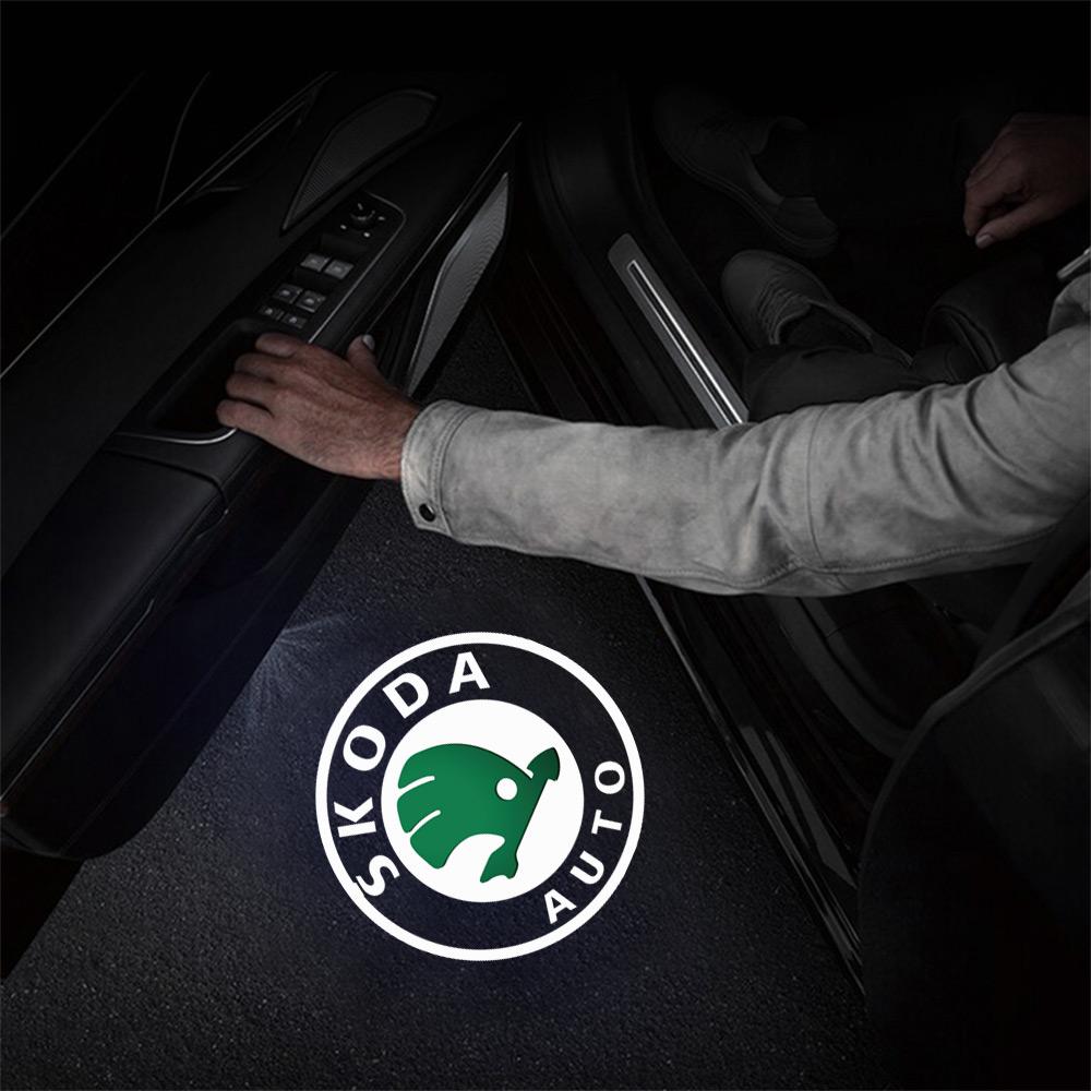 Car Door Decoration Led Wireless Projector Lamp HD Welcome Lights For Skoda Octavia A5 3 2 VRS Vision Kodiaq Favorit Rapid Fabia VJ9
