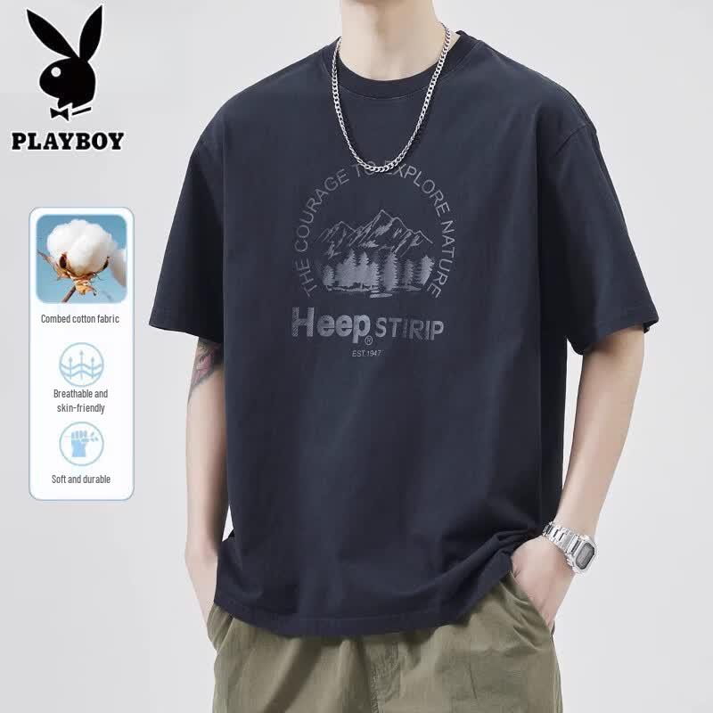 PLAYBOY Мужская футболка из чистого хлопка с принтом, с коротким рукавом