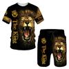 The King Lion 3d Print Men's Round Neck Tracksuit Sets Summer T-Shirt Shorts 2 Piece Set Oversized Pullover Fashion Men Clothing