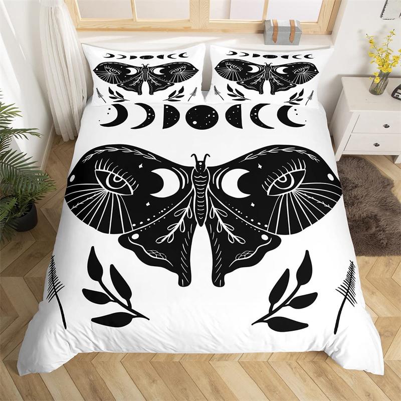 Комплект постельного белья Death Moth Queen Size Gothic Skull Boho, черно-белый декоративный мягкий комплект постельного белья с изображением скелета