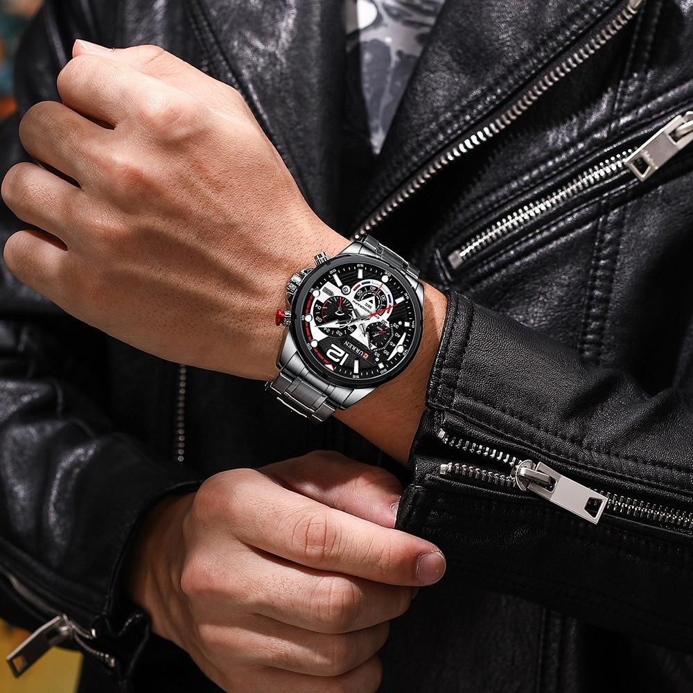 CURREN8395 Fashion Quartz Watches Men Casual Sport Wristwatch with Stainless Steel Chronograph Dial Clock with Luminous