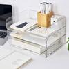4Pcs 4-Tier Paper Organizer Stackable Desk Organizer Paper Tray Smooth Edge Transparent Workspace Organizers