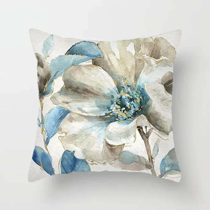 Oil Painting Floral Ginkgo Leaf Printed Cushion Cover Double Sided Art Pillow Case for Living Room Sofa Bedroom Decor Case