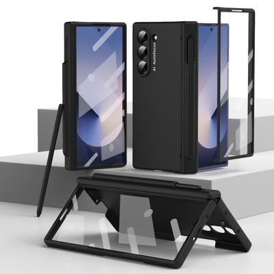 Матовый складной чехол для Samsung Galaxy Z Fold 6 5 4 3 Чехол с удобным для кожи шарниром Дополнительный слот для стилуса с закаленной пленкой Противоударное покрытие