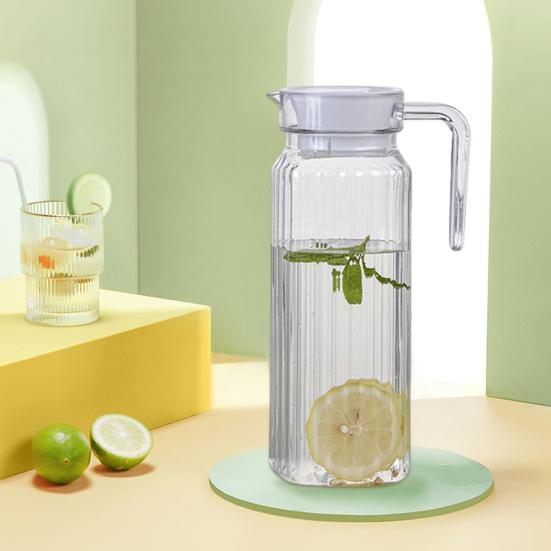 2Pcs Fridge Glass Water Jug with Lid Food Grade Spill-Free Spout Design Transparent Coffee Milk Juice Pitcher Jug