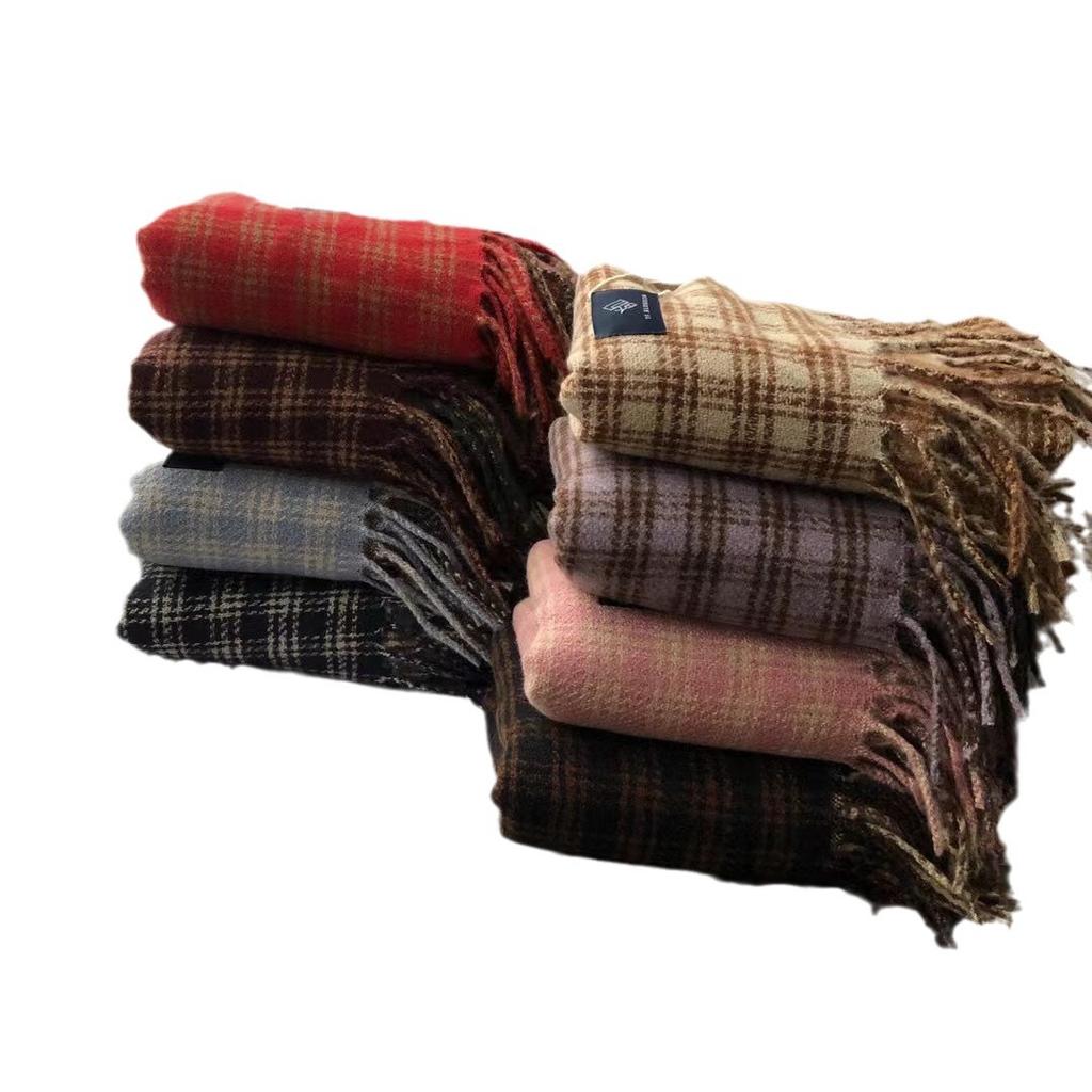 Осенне-зимний шарф Ab Color Matching Plaid Cashmere Warm Shawl Dual Purpose Scarf Tide