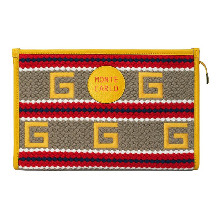GUCCI Fabric With Leather Clutch Womens Yellow Red