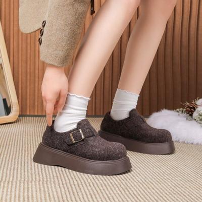 Модная обувь женская удобная и элегантная на каждый день женские кроссовки на круглом носке лоферы с мехом ретро зимние новые слипоны однотонные
