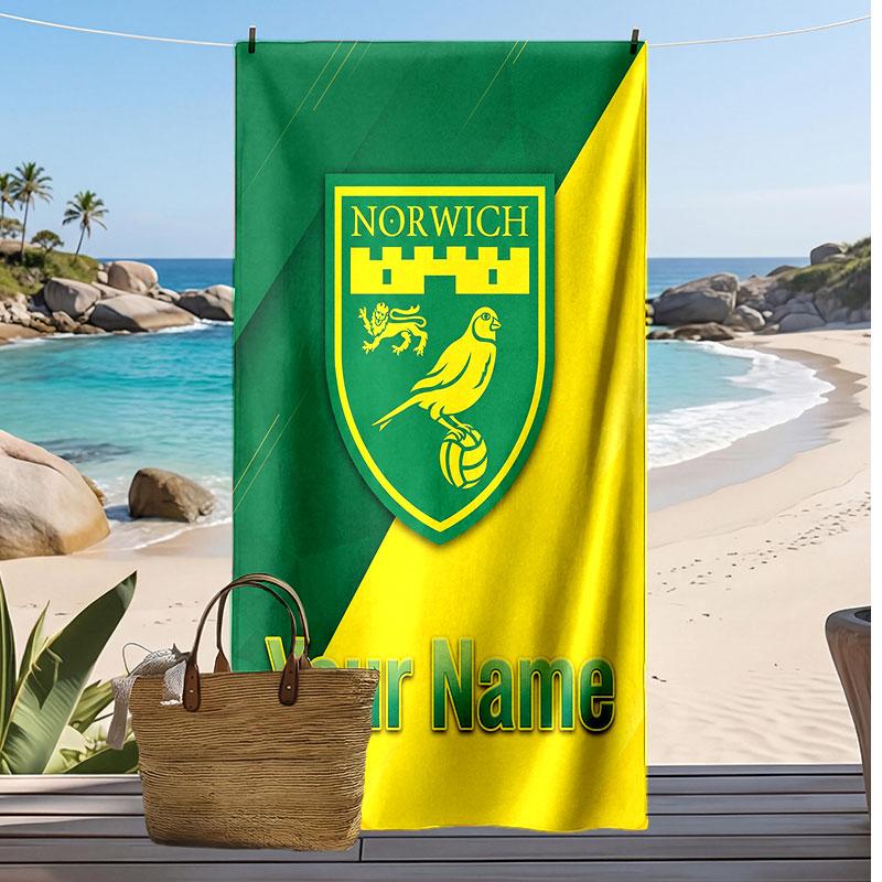 Norwich City Personalized Printed Beach Towel Soccer Logo Support Custom Name Text Absorbent Towel For Sport Travel Special Gift