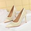 Мода 2025 Новые женские туфли-лодочки Шелковые туфли на высоком каблуке Женские туфли с острым носком Офисная обувь Шпилька Женская обувь Вечерние женские туфли Женская обувь