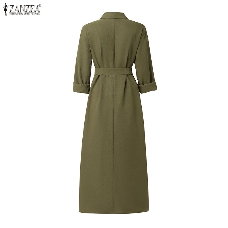 Women Casual Turn Down Zanzea Collar Long Sleeve Shirt Dress