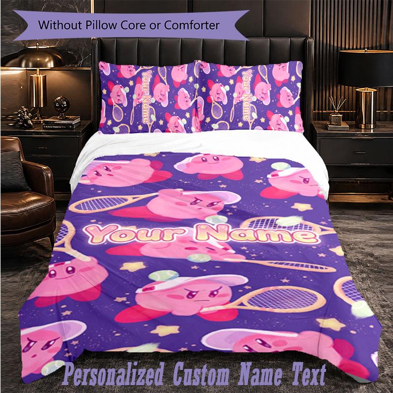 Personalized 3Pcs Bedding SetKirby Custom Text Duvet Cover Pillowcase Set Bedroom Gift