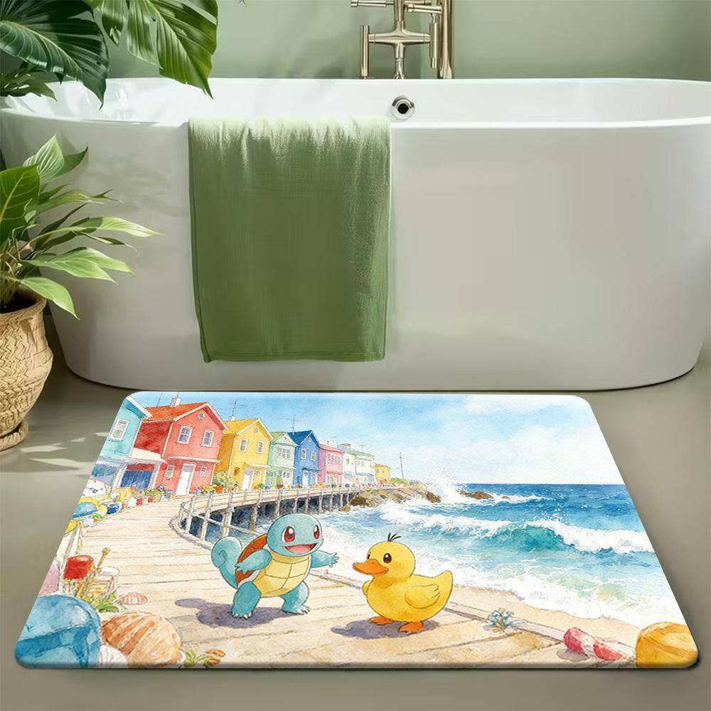 Pokemon Snorlax Cherry Blossom Mountain Print Doormat Anti-slip Absorbent Floor Mat for Home Entrance Bedroom Living Room Decor