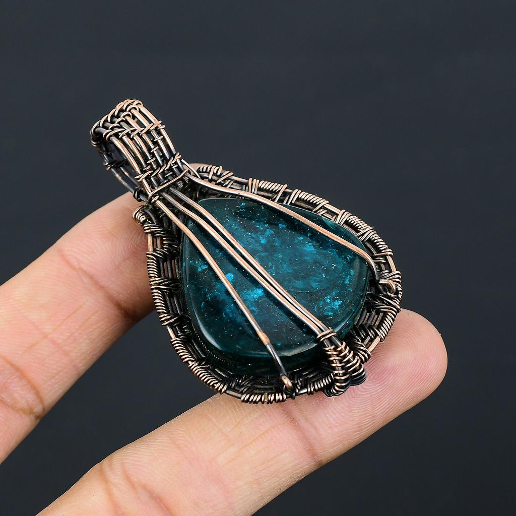 Синий Балтийский Янтарь Ручная Работа Медная Проволока Обмотка Подвеска 2.36" S2I15