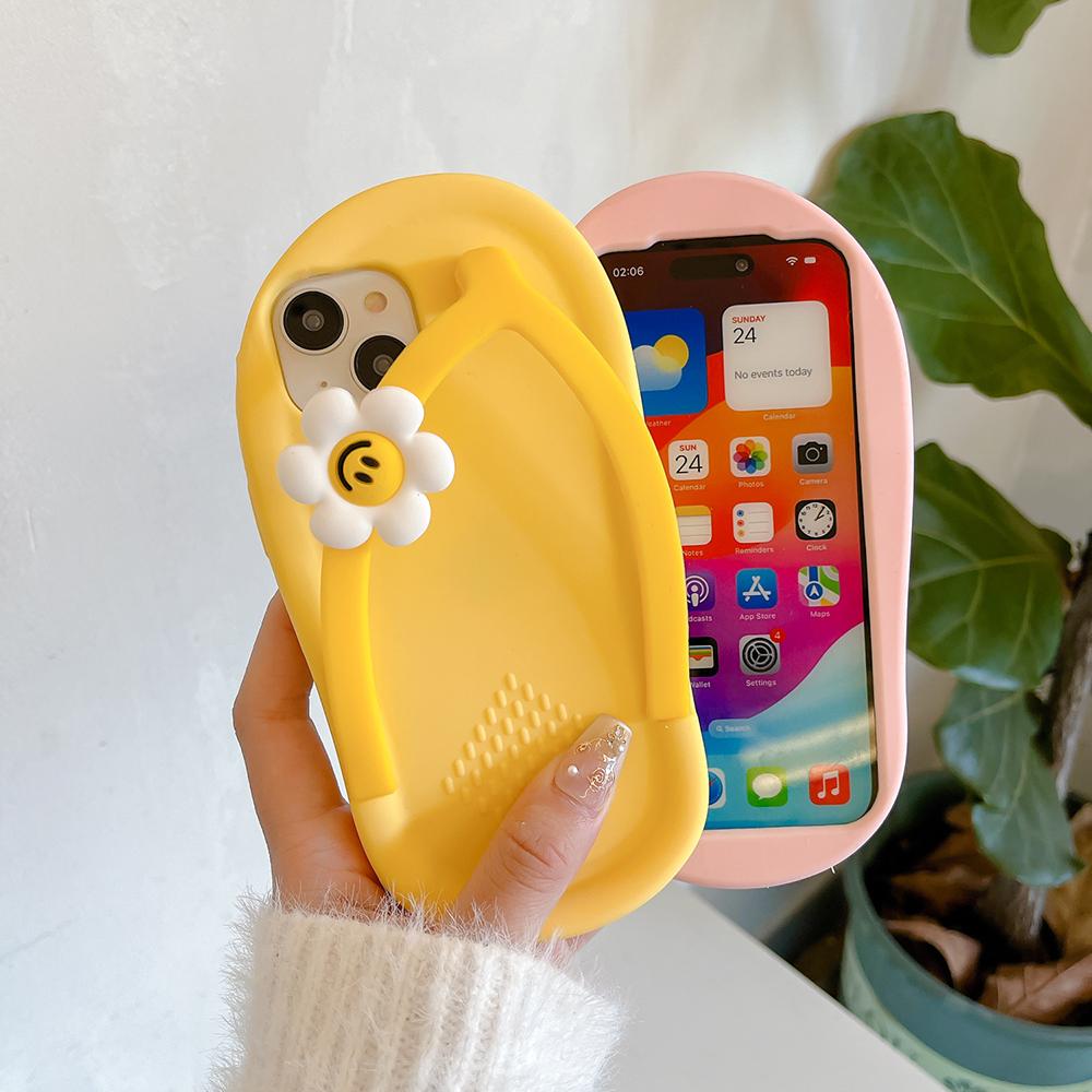 Для iPhone 15 14 13 12 11 Pro Max XR XS X 6 7 8 Plus SE Милые 3D Цветочные Шлепанцы Мягкий Силиконовый Чехол для Телефона Ударопрочная Задняя Крышка