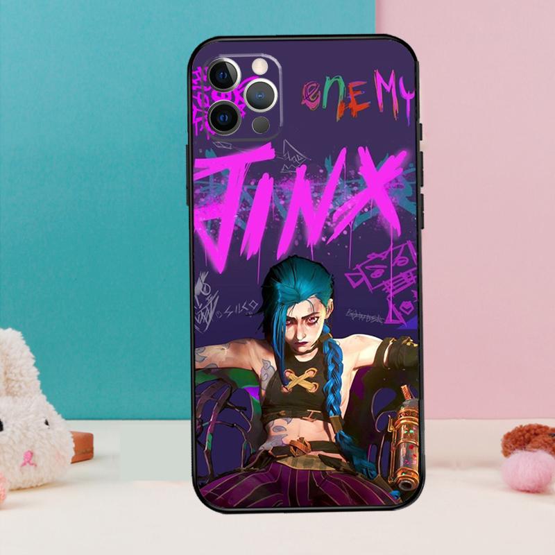 Arcane Jinx Vi Anime Phone Case For iPhone 11 12 13 14 Pro Max X XR XS Plus Silicone Bumper Back Cover
