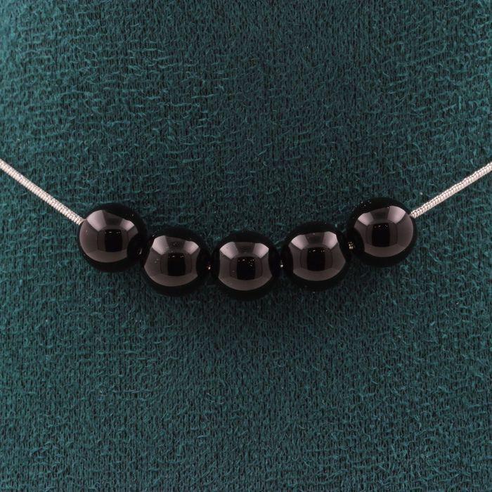 Stones and Minerals. Necklace 5 Black Agate Beads 8 Mm. Stainless Steel Chain Necklace Women Men. Customizable Size.
