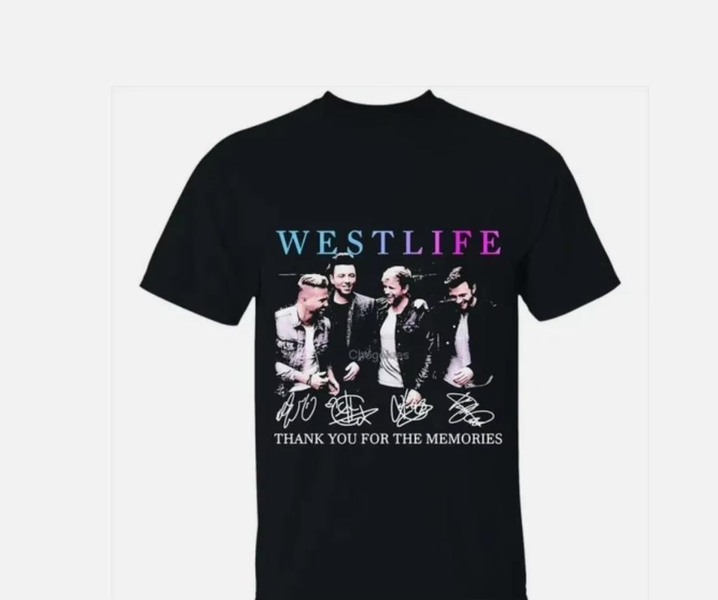 New Spring Summer Westlife Band Signature of Members Cotton Full Size Unisex Black Shirt Full Size