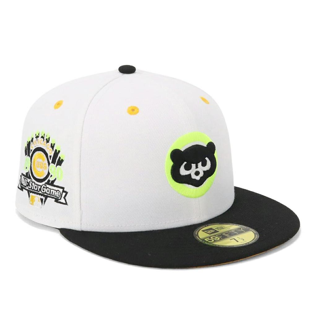 New Era 59FIFTY MLB Чикаго Кабс Кепка с боковым патчем, CHC Бело-черная двухцветная под козырьком Кеды, Эксклюзив ONSPOTZ, Размер 7 1/4, Унисекс