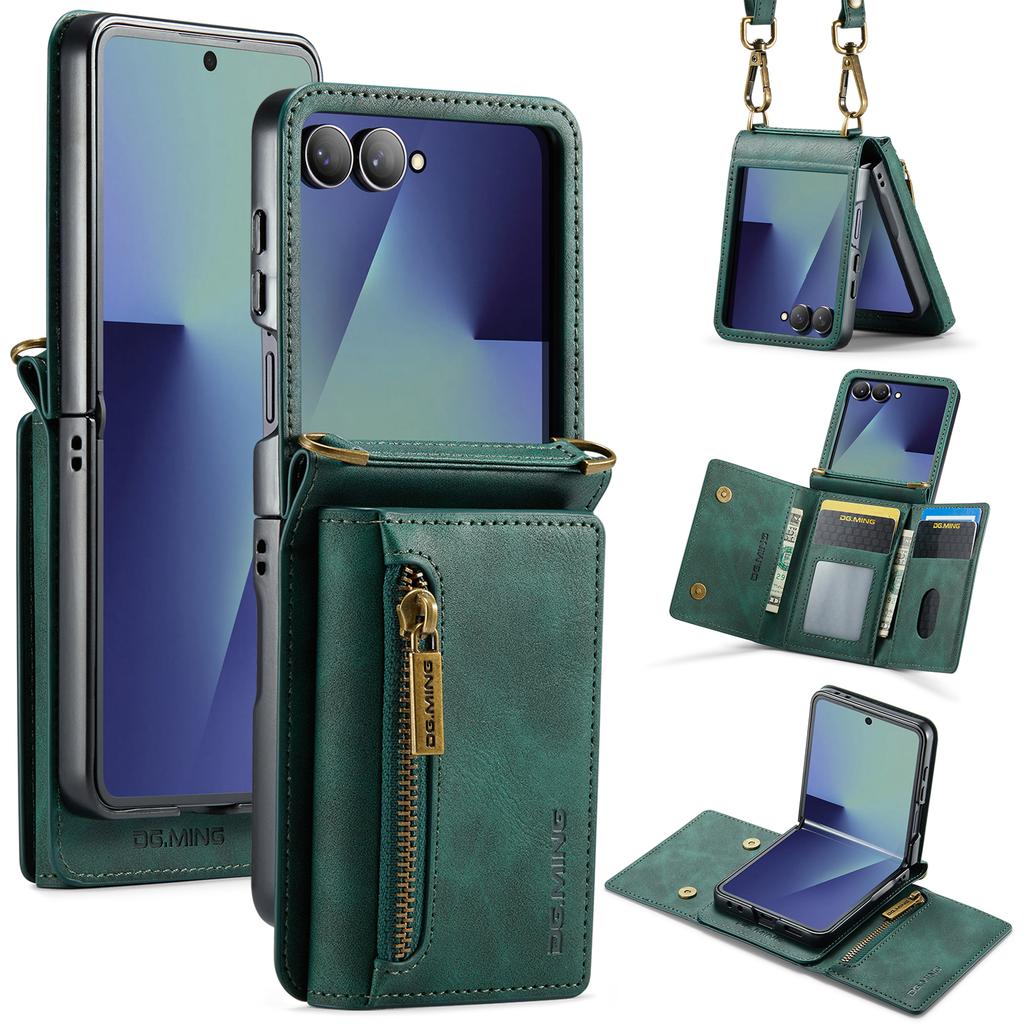 DG.MING M5 Series for Samsung Galaxy Z Flip7 5G Case RFID Blocking Card Slots Leather+PC Phone Cover