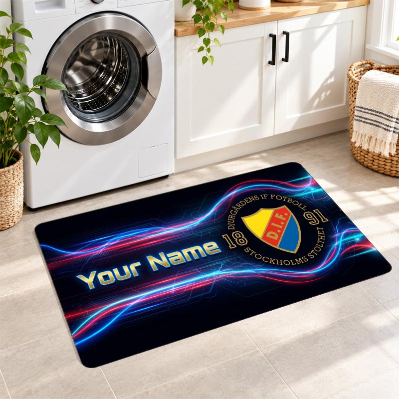 Djurgårdens IF Custom Name Flannel Rug Kitchen Mat Non Slip Floor Carpet Personalized Home Decor