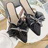 Fashion With Heel Bow Summer 2024 Shoes Plaid Women's Slippers And Ladies Sandals Slides Mules Korea Style Luxury Eva I Footwear New Pvc