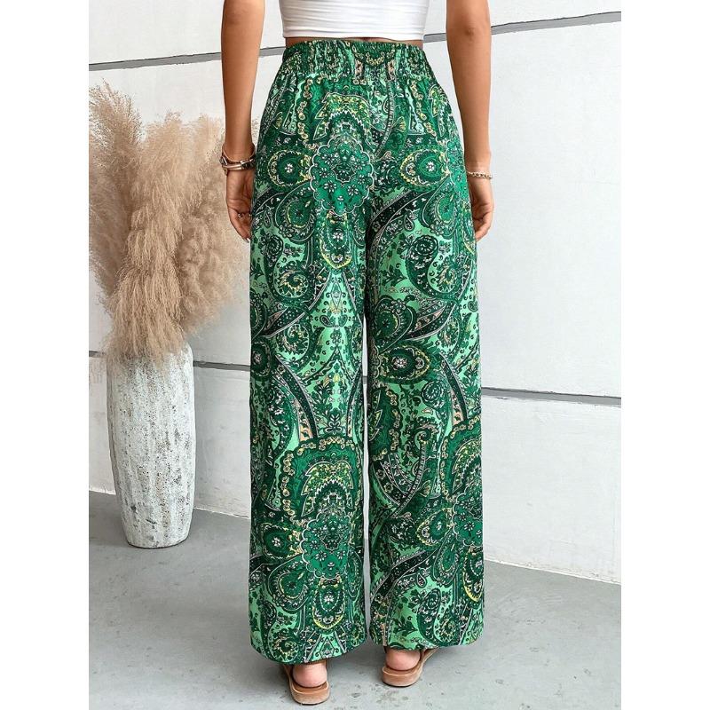 VEZFAA Женские модные повседневные брюки с цветочным принтом и высокой талией, брюки и капри