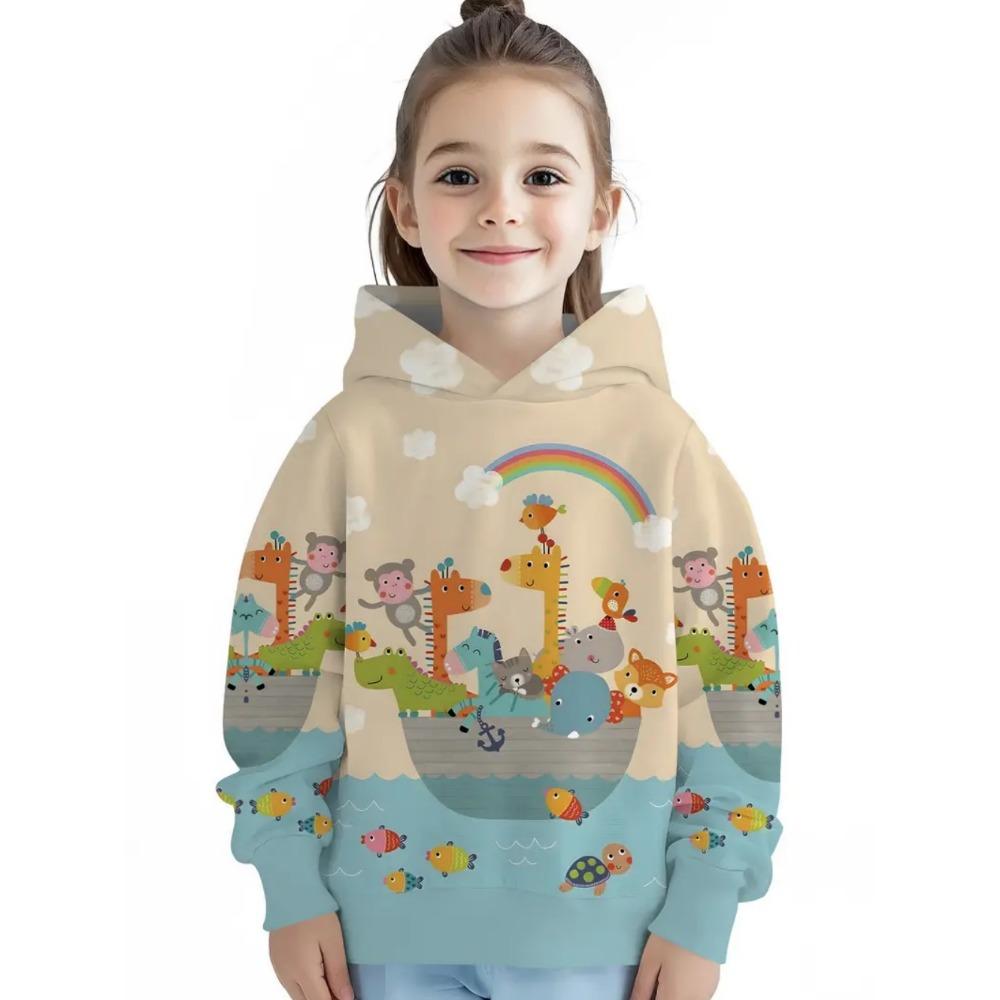 Yellow Girl Clothes Cute Animal Print Autumn Cartoon Hoodies Tops Casual Loose Girl Sweatshirts Trendy Y2k Children's Clothing