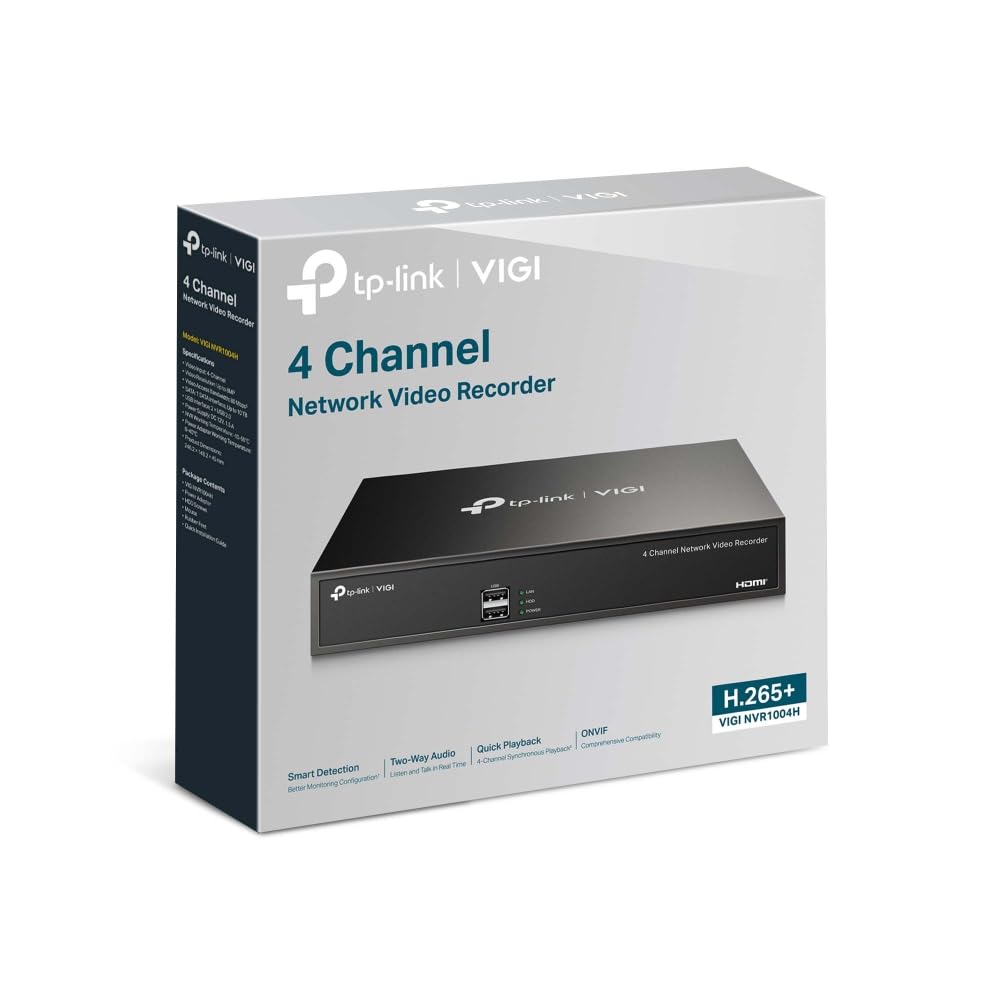 Tp-Link VIGI NVR1004H 4-канальный сетевой видеорегистратор | 4K HDMI NVR | 8MP | H.265+ | ONVIF, CGI | Plug and Play | Двусторонняя передача звука | Удаленный мониторинг
