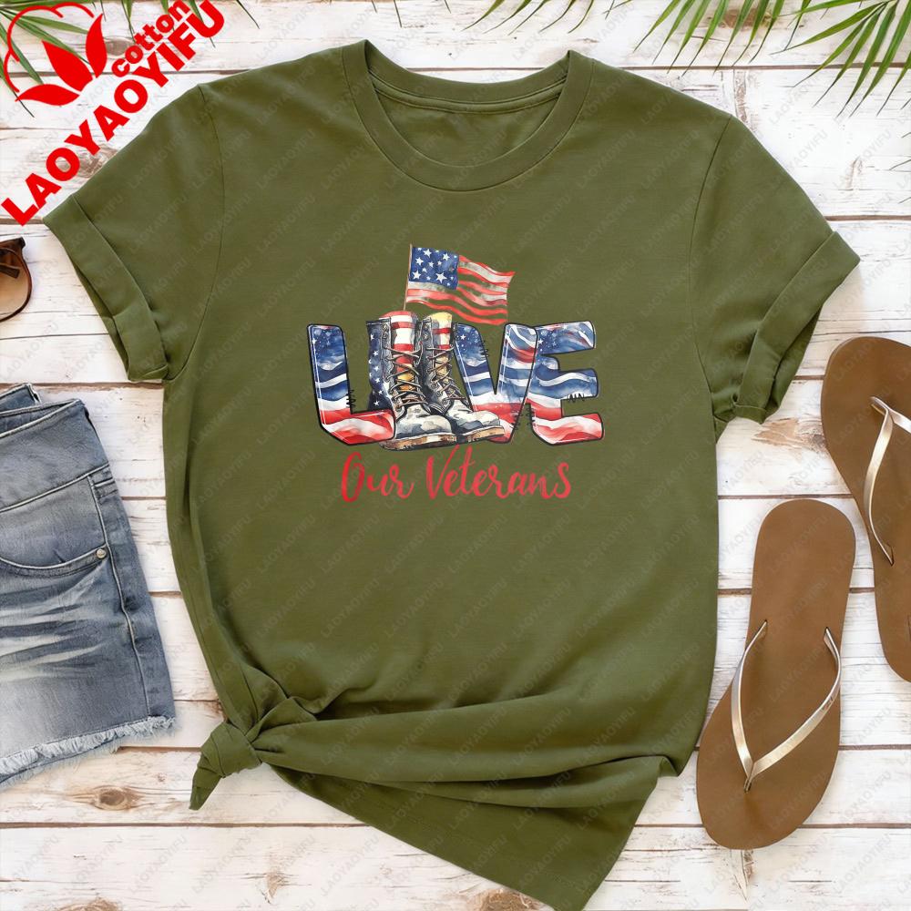Love Our Veterans Shirt Womens Veterans Shirt Military Tops for Women Army Wife Printed Tees High Quality Cotton T Shirt