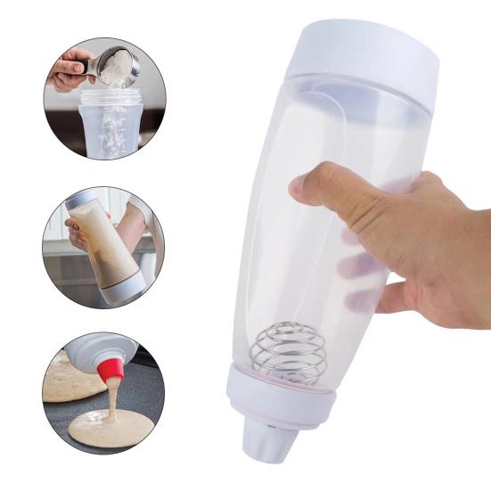 1/2Pcs Batter Mixing Bottle with Blender Ball Wire Whisk Easy Clean Pancake Batter