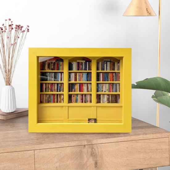 Мини-книжная полка для снятия тревожности, деревянная миниатюрная имитация книжной полки с 200 мини-книгами, настольная книжная полка для снятия стресса, игрушка для домашнего офиса, декор