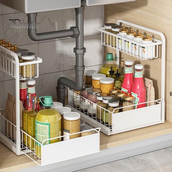 Органайзер под раковиной с выдвижным ящиком L-образной формы из углеродистой стали для хранения вещей, устойчивый к ржавчине, для беспорядка в ванной комнате на кухне