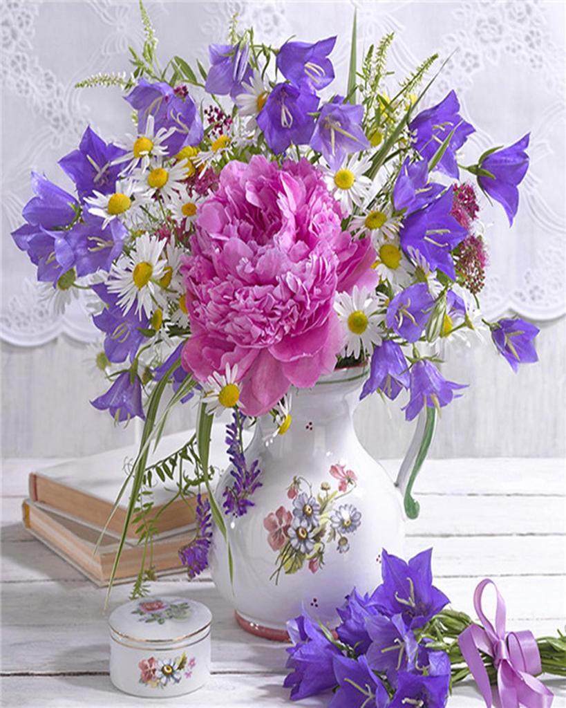 RUOPOTY Painting By Numbers Daisy Unique Gift DIY Frame HandPainted Wall Art Paint By Number Flower For Living Room