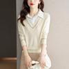 Поддельный вязаный топ из двух предметов, женский весенне-осенний новый трикотаж с отложным воротником и длинными рукавами, свободный свитер с рубашечным воротником