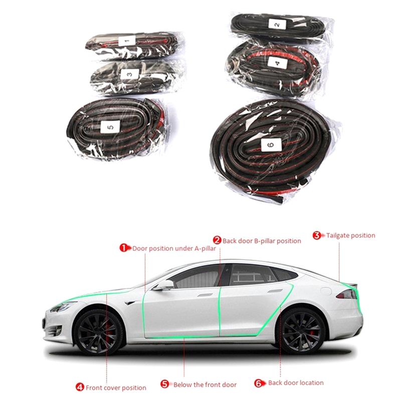 A03E-6Pcs Rubber Auto Door Seal Strips Kit Whole Car Sealing Trim Tape Noise Reduction For Tesla Model S