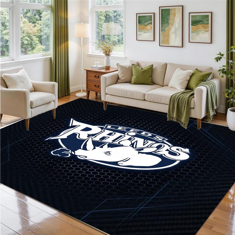 Leeds Rhinos Design Crystal Velvet Rug Soft Decorative Mat for Bedroom Entrance
