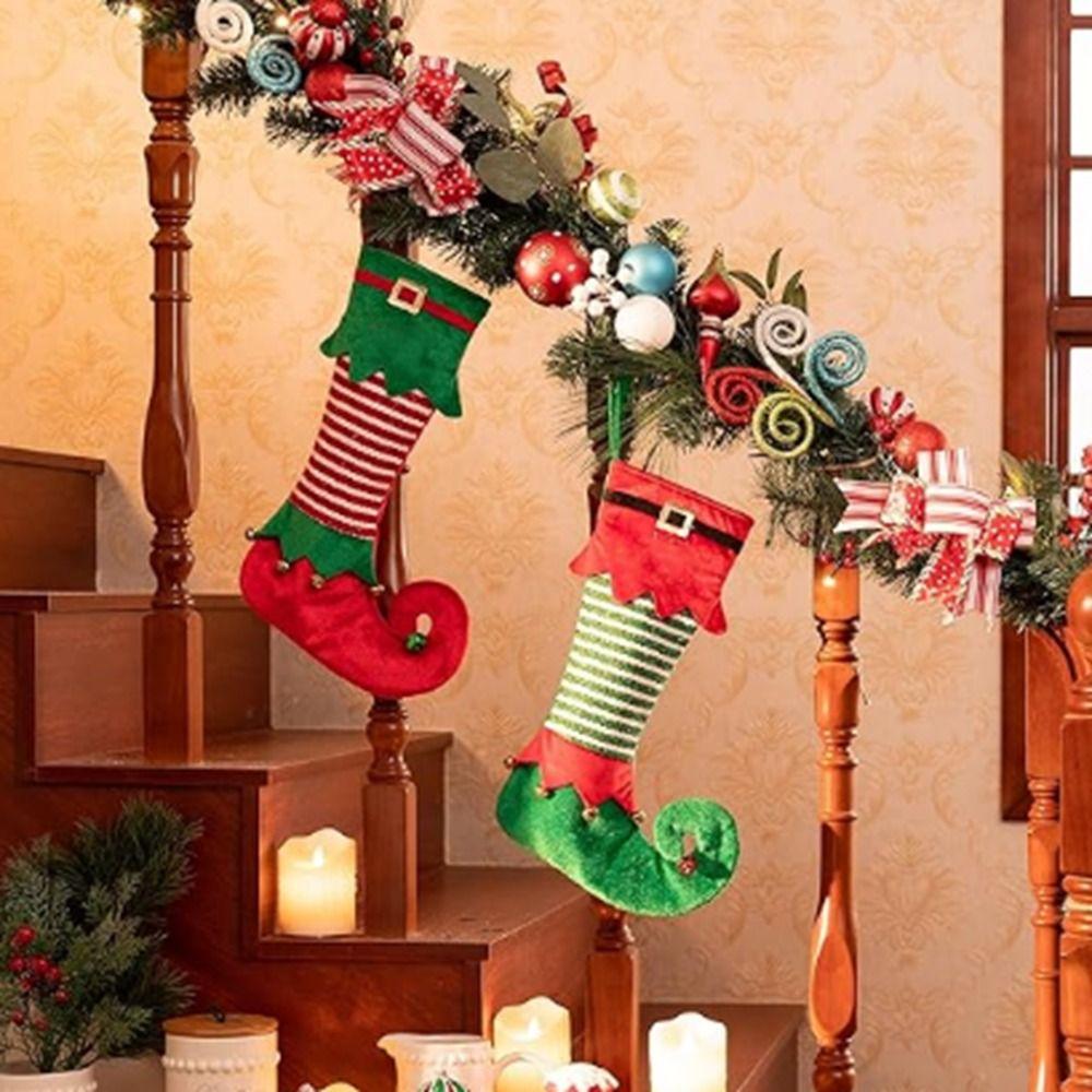 Подвесные рождественские носки Эльфа Красный/Зеленый Украшения для рождественской елки Носок Эльфа Феи Вечеринка