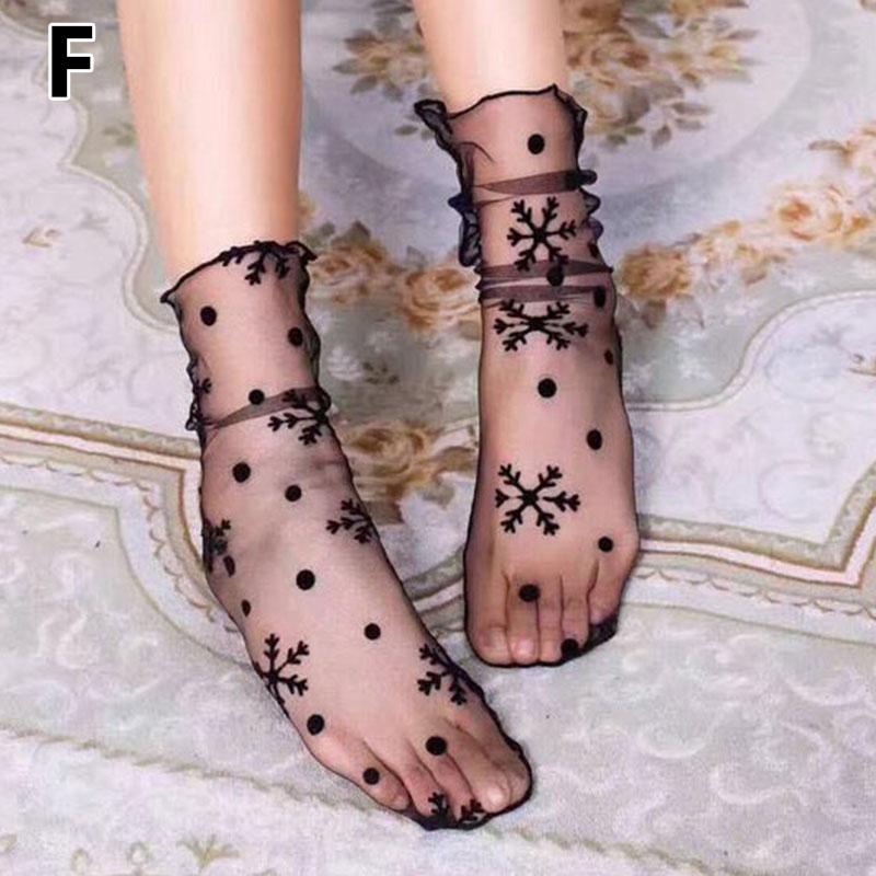 Женские сексуальные ультратонкие дышащие черные кружевные средние носки в стиле ретро, ​​модные носки