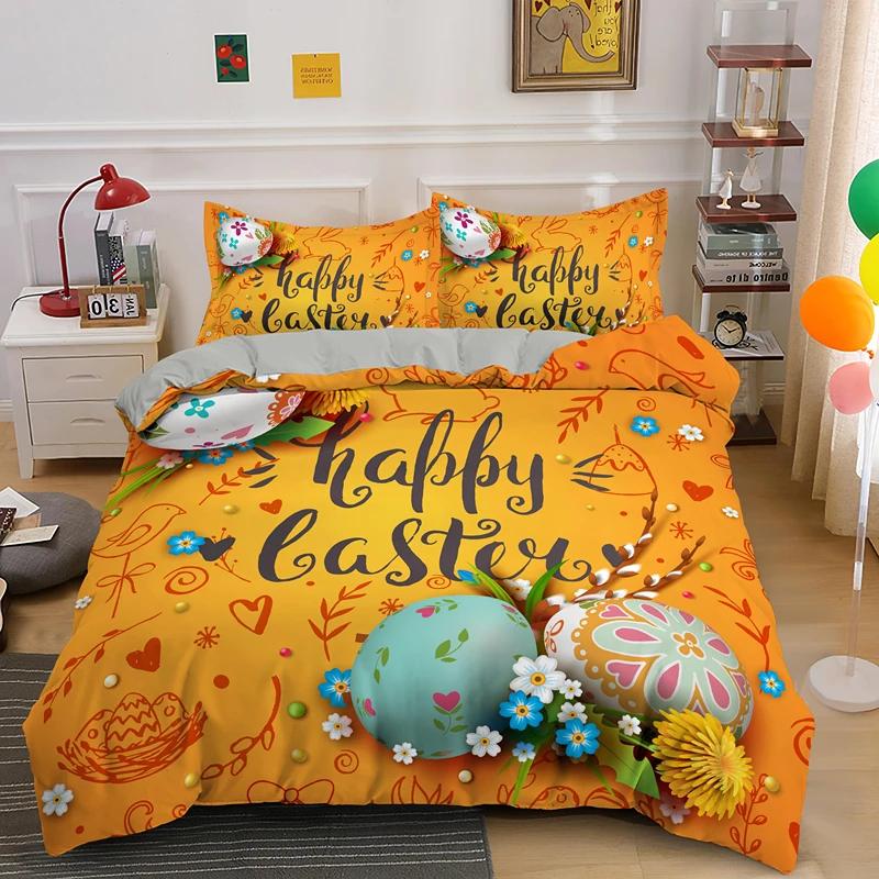 Happy Easter Egg Rabbit King Queen Duvet Cover Cartoon Lovely Bunny Bedding Set Pet Animal Comforter Cover Polyester Quilt Cover