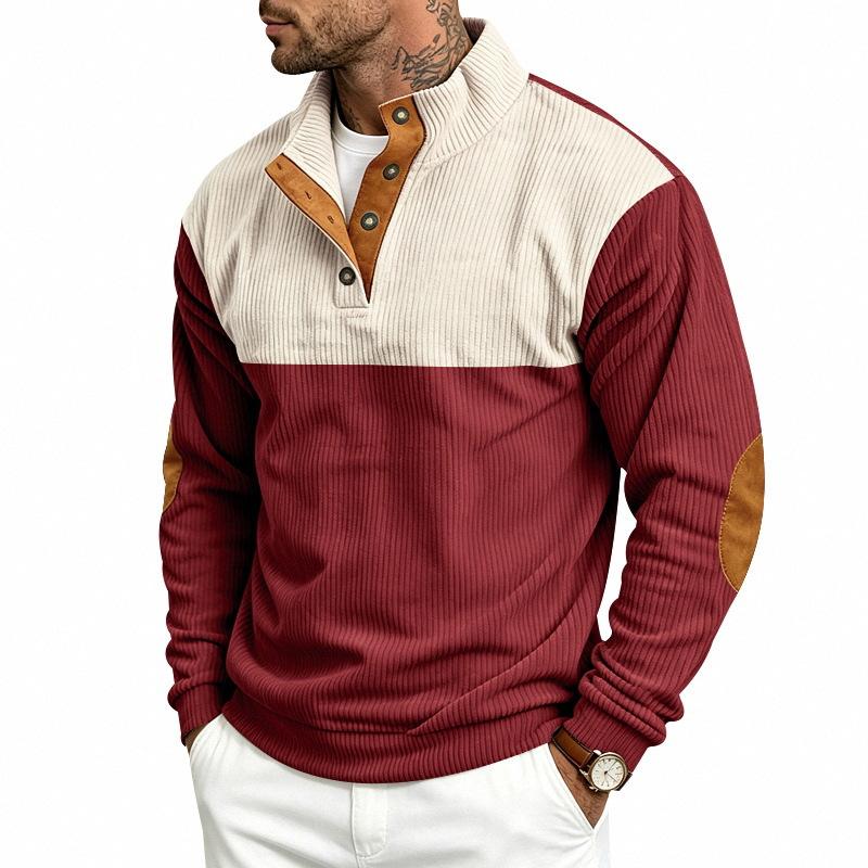 Men’s New Autumn/Winter Casual, Loose-Fitting, Comfortable Corduroy Stand-Up Collar Long-Sleeved Pullover