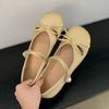 Модные серебристые французские балетки с круглым носком на плоской подошве женские 2025 новые весенние туфли Мэри Джейн с бантом