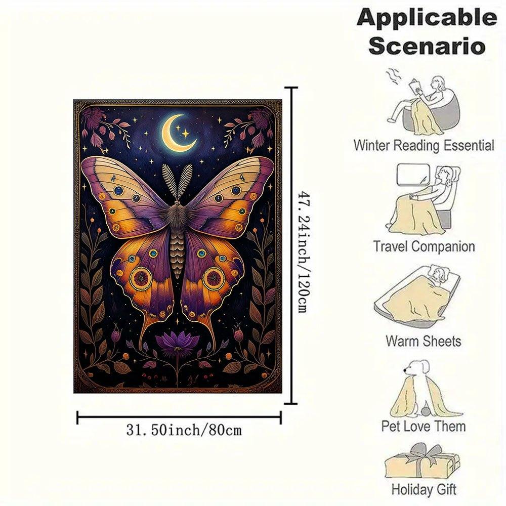 "Enchanted Night Butterfly Wall Art Print"Blanket Flannel Throw Blanket for Sofa, Bed, Travel, Camping, Office, Couch, Chair, And Bed Gift f