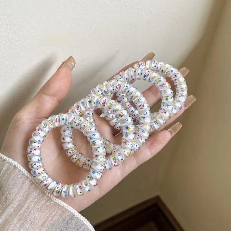 Конфетный цветной шнур для волос, эластичная резинка для волос с телефонным проводом и звездным узором, матовый спиральный шнур, резинка для волос, эластичная повязка на голову