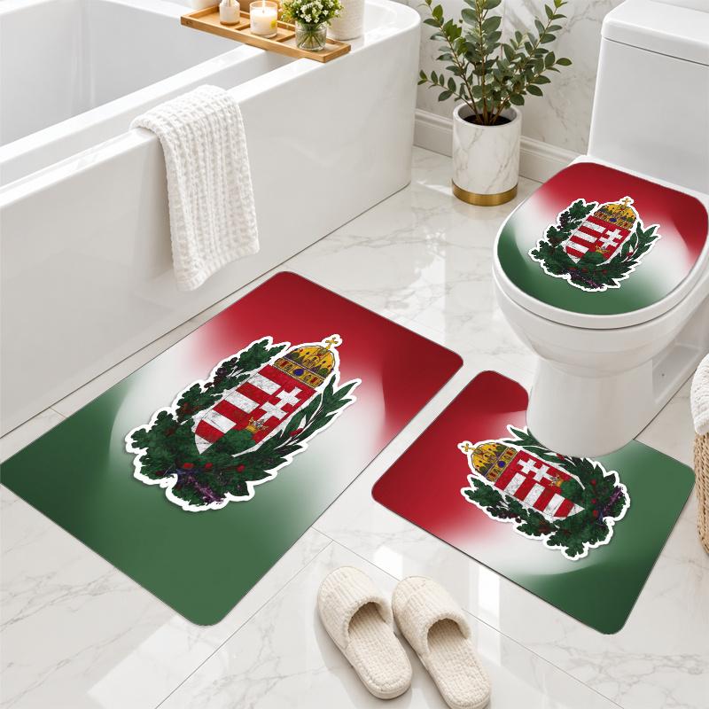 3Pcs Flannel Toilet Mat Set Hungary Football Bathroom Rug Non Slip Bath Carpet Home Decor