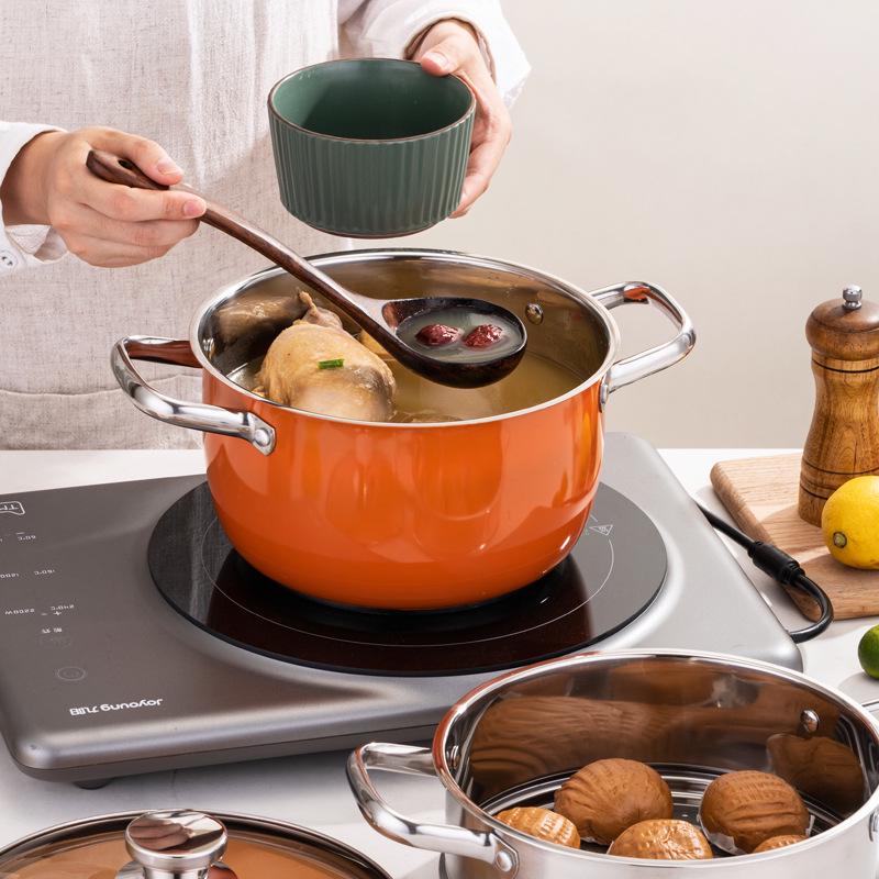 Orange Stainless Steel Double-Layer Steamer and Cooking Pot with Thickened Composite Steel for Induction Cookers