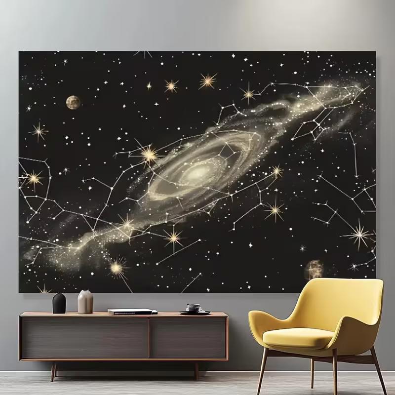 2D Flat Golden Nebula Backdrop, Celestial Starry Night Photography Background