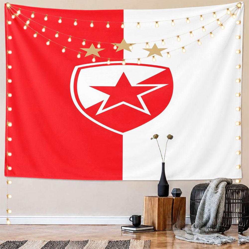 Red and White Star Shield Design Pattern Wall Hanging Tapestry Decorative Tapestry Home Decor for Bedroom and Living Room